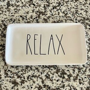 Rae Dunn Ceramic Trinket Tray - White with Black Lettering